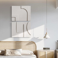 Ukuran Kustom Seni Relief 3D Buatan Tangan Abstrak Still Life Tekstur Tempel Bingkai Paduan Aluminium Geometris Set 2 Panel Sandaran Sofa