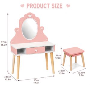 Tocador de <span class=keywords><strong>Princesa</strong></span> Corazón Rosa con Espejo y Cajones para Dormitorio de Niñas Pequeñas, Juego de Imitación Educativo para Niños - Product Image 2