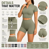 Ensemble de sport deux pièces pour femme, veste zippée et short, respirant, séchage rapide, idéal pour la gym, le fitness et le streetwear, personnalisable