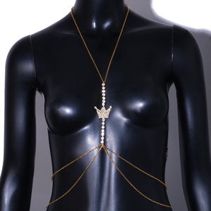 2022 couronne strass sein harnais <span class=keywords><strong>ventre</strong></span> <span class=keywords><strong>cou</strong></span> chaîne femmes Sexy discothèque Bikini corps chaînes - Product Image 2