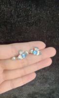 Zertifizierte 925 Silber Natürlicher Aquamarin Dreiblättrige Blumen-Ohrstecker für Damen Rigato Runder Cabochon Vintage Feiner Schmuck