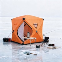 Abri de pêche sur glace coupe-vent à poteau de 9,5 mm, tente instantanée pop-up imperméable à 3 couches isolées et chaudes, taille 150/180/210 cm