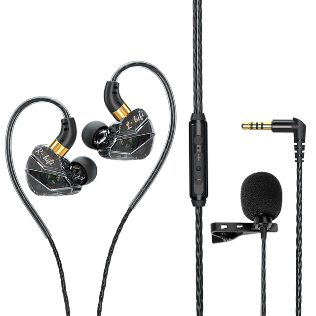 2-in-1 3.5mm Wired Koraoke Earphone with Microphone Live Return Monitoring for Singing on Computer & Mobile Phone