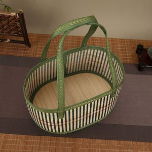 Cesta de Bambú Retro Simple, Cesta Portátil para Frutas, Cesta de Almacenamiento de Regalos Tejida a Mano Plegable - Product Image 4