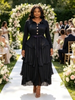 Robe longue plissée Miyaki grande taille pour femme, élégante et décontractée, couleur unie, avec boutons, idéale pour les fêtes – Vente en gros Afrique