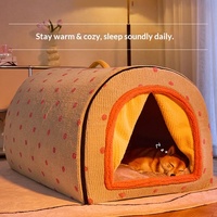 Lit pour chien en peluche, design de grotte confortable, ouverture en arche, doublure en polaire pour petits chiens et chats, maison chaude pour l'hiver