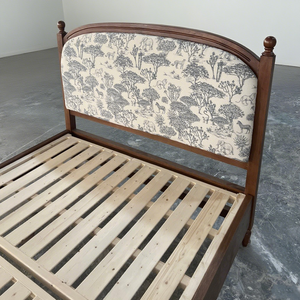 "Forest Scroll" Retro Solid Wood Upholstered <strong>Bed</strong> (<strong>Dark</strong> <strong>Brown</strong> <strong>Frame</strong> + Jungle Print Upholstery) - Product Image 4