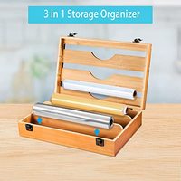Distributeur de papier d'aluminium et de cire en bambou Organisateur de tiroir 3 en 1 avec coupe-papier et étiquettes