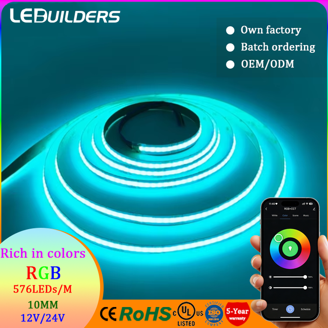 10MM Copper WiFi Smart Home RGBW LED Strip Light 5M Voice Control Remote Control COB Cuttable IP65 Dimmable for