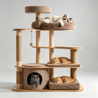 HazelDen Arbre à chat multi-niveaux écologique de 117 cm avec structure en MDF et placage de bois, niche en feutre, plateformes rembourrées et griffoir en sisal