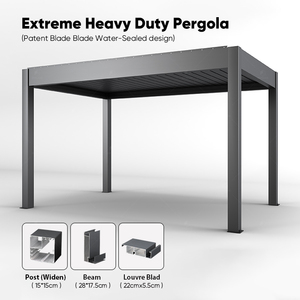 Pergola motorisée en aluminium <span class=keywords><strong>gris</strong></span> de luxe, toit à lamelles moderne, imperméable, résistant au vent, taille personnalisable, gazebo de balcon écologique - Product Image 2