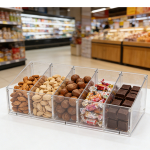 Espositore di Lusso Creativo su Misura a 5 Scomparti in Acrilico per Caramelle, Snack e Frutta Secca, Ideale per Negozi di Dolciumi e <span class=keywords><strong>Supermercati</strong></span> - Product Image 1