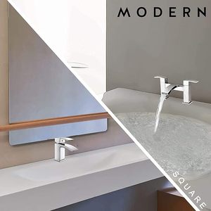 Ensemble de robinets de bain carrés en laiton chromé, mitigeurs de lavabo monobloc à double levier, robinet de baignoire et robinet de lavabo à levier unique - Product Image 6