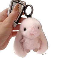 ODM Pendentif en peluche lapin imitation fourrure de vison fait main, breloque de sac, porte-clés de voiture, cadeau d'anniversaire, porte-clés jouet, poupée animal en peluche