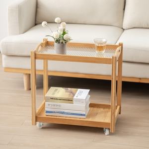 รถเข็นโต๊ะข้างอเนกประสงค์พร้อมตะกร้าเก็บของ วัสดุไม้ไผ่ ดีไซน์ทันสมัย ใช้งานได้หลากหลาย เหมาะสำหรับห้องนั่งเล่น สำนักงาน โต๊ะกาแฟ - Product Image 3