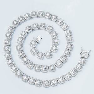 Collar de Cadena Cubana Hip Hop de Fábrica, Certificado Gra, con Moissanita de 11 mm de Ancho, Diseño Cuadrado Agrupado - Product Image 1