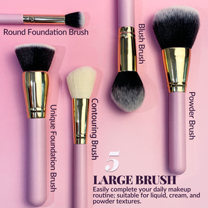 Juego de Brochas de Maquillaje Veganas de Lujo OEM OMD, Profesionales, al por Mayor, con Mango Rosa y Tubo Dorado, Personalizadas para Viaje - Product Image 2