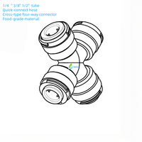 Sambungan Tipe Push-in Bentuk Silang 1/4 3/8 untuk Peralatan Pembuatan Bir, Fitting Pipa untuk Pemurni Air, Aksesoris