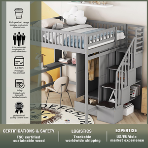 Многофункциональная Заводская поставка, современная деревянная двухъярусная кровать в стиле лофт с письменным столом и книжным шкафом для детей - Product Image 5