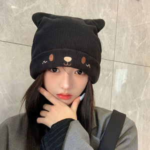 Logo personnalisé acrylique tricoté Single-Cuff Beanie Black Cat Ear Manufacturer's Broderie pour la plage Streetwear for Women - Product Image 2