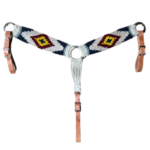 Collar de Pecho para Caballo Estilo Western con Cuentas, Patrón Navajo, Extremos de Cuero y Lana, Tallas Personalizadas COB//FULL, Hecho en Uttar Pradesh - Product Image 1