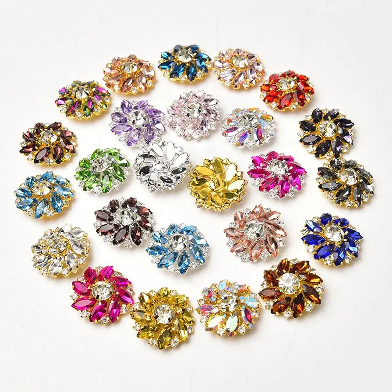 27mm New Colored Horse Eye Glass Crystal Diamond Flower Rhinestone Buttons Coat Collar Shoes Bags Wedding Dress Embellishment