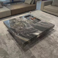 Meubles de salon familiaux modernes de luxe Table basse réglable en acier inoxydable et miroir en travertin et marbre