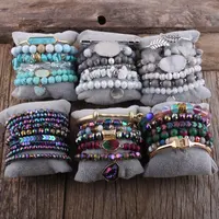 Bracelets perles en alliage de cristal, 6 pièces, jeu de perles à puce, présentoir blanc, druse