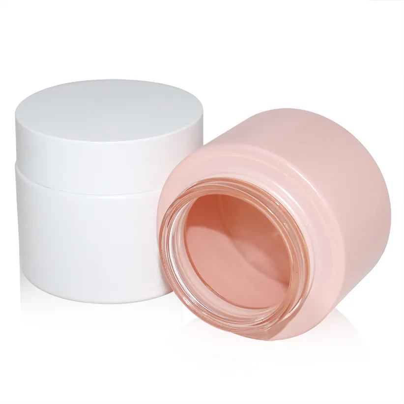 5g 15ml 30ml 50ml 100ml 200ml Skin Care Face Cream Glass Jars Cylindrical White Frosted Glass Cosmetic Cream Jars with screw Lid