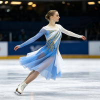 Robe de danse patinage bleue et blanche, épaules dénudées, manches longues en maille, garniture en strass dorés pour enfants et adultes, compétition et performance