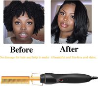 Peigne chauffant électrique pour lisser les cheveux, idéal pour les perruques Lace Front et le coiffage, noir