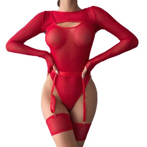 ZZYUP 6201MU Body in Pizzo Trasparente con Top Corto, Lingerie Romantica da Donna, Costume Erotico in Rete Trasparente con Reggicalze - Product Image 5