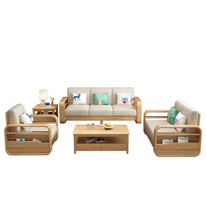 Juego de Sofás de Madera Maciza con Tela de Estilo Nórdico, con Almacenamiento, en Forma de L, Muebles para Sala de Estar, Chaise Longue de Tres Plazas - Product Image 3