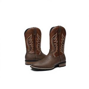 Botas Vaqueras para Hombre, Talla Grande 16, Estilo Clásico con Bordado de Alas, Estilo Biker Rockabilly, Tacón Cuadrado - Product Image 1