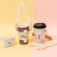 Funda Protectora para Vaso de Lona Portátil con Estampado de Dibujos Animados, Elegante y Ideal para Viajes, Diseño de Nube para Chicas