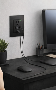Prise murale américaine <span class=keywords><strong>LE</strong></span> en verre noir 6 broches avec prise de charge rapide USB Type A et Type C 20W, 15A, 2 sorties, IP24, 110-250V - Product Image 5