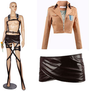 <span class=keywords><strong>Anime</strong></span> Cosplay conjuntos chaqueta Recon Corps falda de cuero Hookshot cinturones tirantes Shingeki No Kyojin Ackerman - Product Image 3