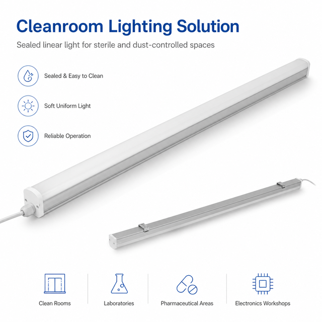 IP65 LED Tri-Proof Light for Clean Room Lighting Anti-Dust Linear Fixture with Aluminum Housing 150LM/W 5-Year Warranty