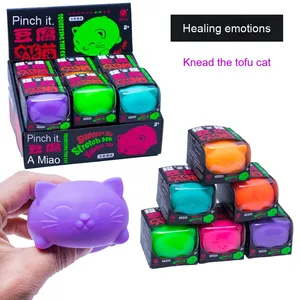 Nuevo lindo gato de tofu de dibujos animados juguete para apretar para niños elástico sensorial alivio del estrés broma novedad vendedor ambulante juguete - Product Image 2