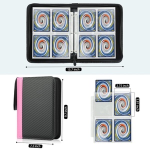 Factory Manufacturer Durable 4 Pocket Custom Pink Leather Zip Trading <b>Card</b> <b>Binder</b> - Product Image 4