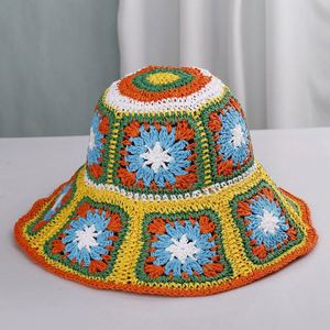 Summer Bohemia Style Women's Handmade Crochet Bucket <b>Straw</b> <b>Hat</b> for Beach Wear - Product Image 3