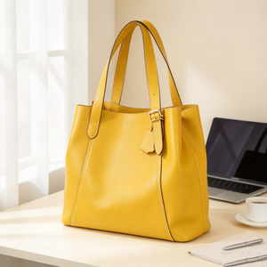 Sac fourre-tout en cuir jaune vif pour femme, avec bandoulière réglable, grande capacité, idéal pour le travail et le quotidien - Product Image 1