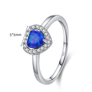 925纯银蓝色蛋白石镶嵌心形戒指精致爱情珠宝精致礼物给她的诞生石订婚承诺戒指 - Product Image 4