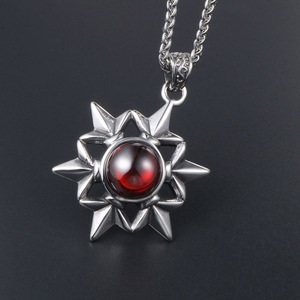 Colgante de estrella de ocho puntas de acero inoxidable con piedras preciosas rojas, collar para hombre SP641, joyería de regalo - Product Image 2