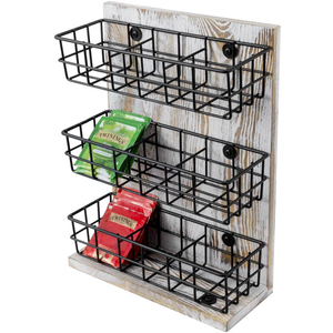Contenitore di stoccaggio in legno rustico e metallo nero per bustine <span class=keywords><strong>da</strong></span> tè Organizer <span class=keywords><strong>da</strong></span> tavolo o <span class=keywords><strong>da</strong></span> <span class=keywords><strong>parete</strong></span> ripiano organizzatore a 3 livelli - Product Image 2