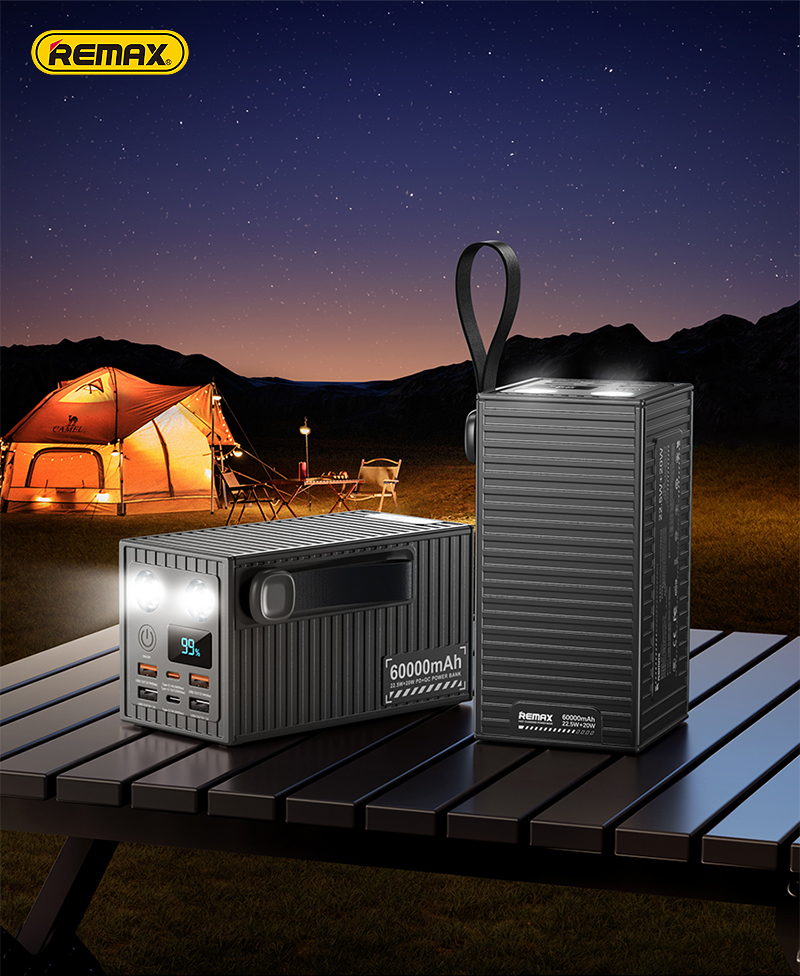 REMAX RPP-609 Power Bank 60000mAh - 22.5W Fast Charging, Dual LED Lights,  Portable Design for Outdoor Use