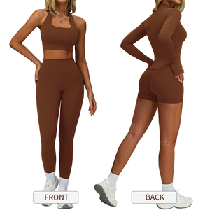 TZ6616 Set da <span class=keywords><strong>donna</strong></span> <span class=keywords><strong>3</strong></span> pezzi Yoga con collo quadrato <span class=keywords><strong>Leggings</strong></span> aderenti abbigliamento attivo per allenamento Yoga Set - Product Image 2