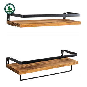 ชั้นวางของในห้องน้ำแบบลอยติดผนัง Woodbuddy พร้อมราวแขวนผ้าขนหนูสำหรับห้องน้ำ - Product Image 3