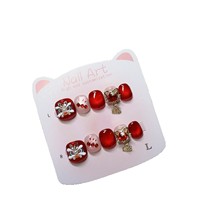 [Danse du Lion pour Enfants] Ongles à presser faits main en forme de dessin animé, motif Gourd de Sucre, Nouvel An, Œil de Chat, Armure Rouge, pour bébés de 2 à 10 ans