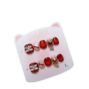 Uñas postizas de dibujos animados hechas a mano con diseño de León Danzante y Ojo de Gato Rojo, estilo Calabaza de Azúcar, para el Año Nuevo, para niños de 2 a 10 años - Product Image 5
